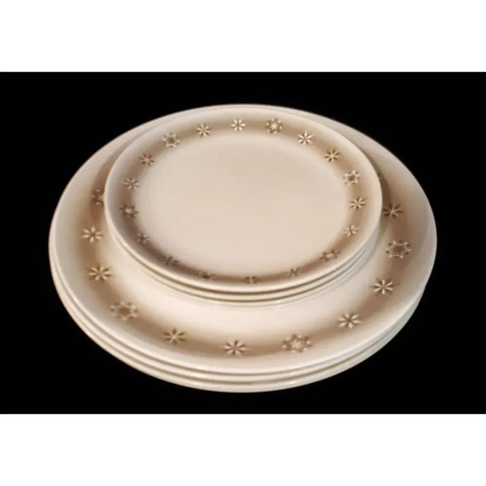 8 ONEIDA DELUXE MCM Melamine Melmac Gold Atomic Snowflake Starburst Plates Lot